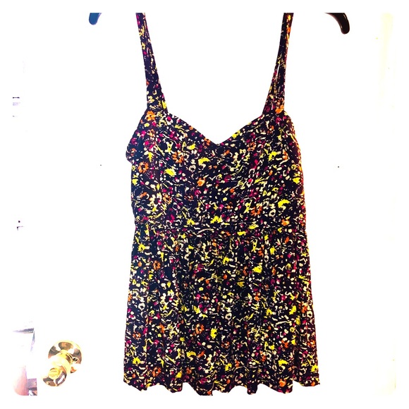 Pins & Needles Floral Tank Top - Black, Yellow, Pink - Picture 1 of 4